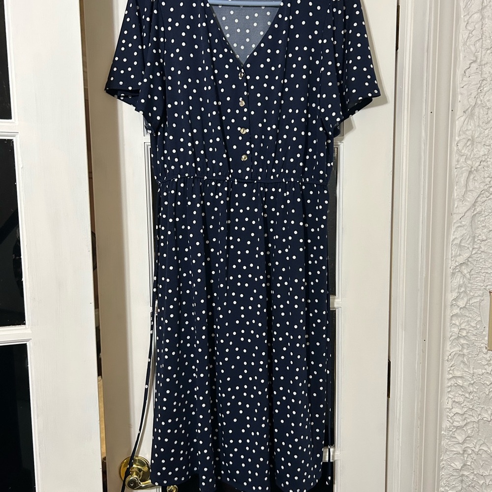 PerSeption Concept Navy and White Polka Dot Midi Dress